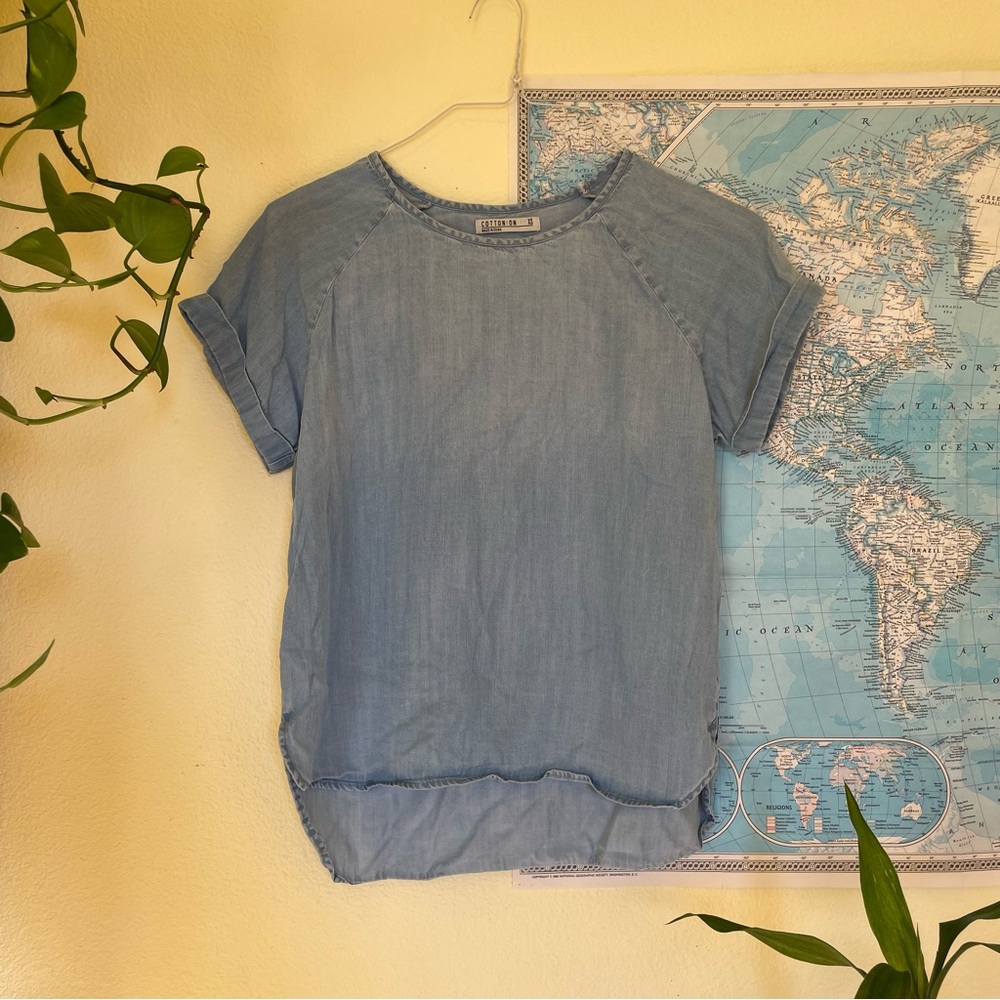 Cotton On light blue wash denim top blouse relaxed tee